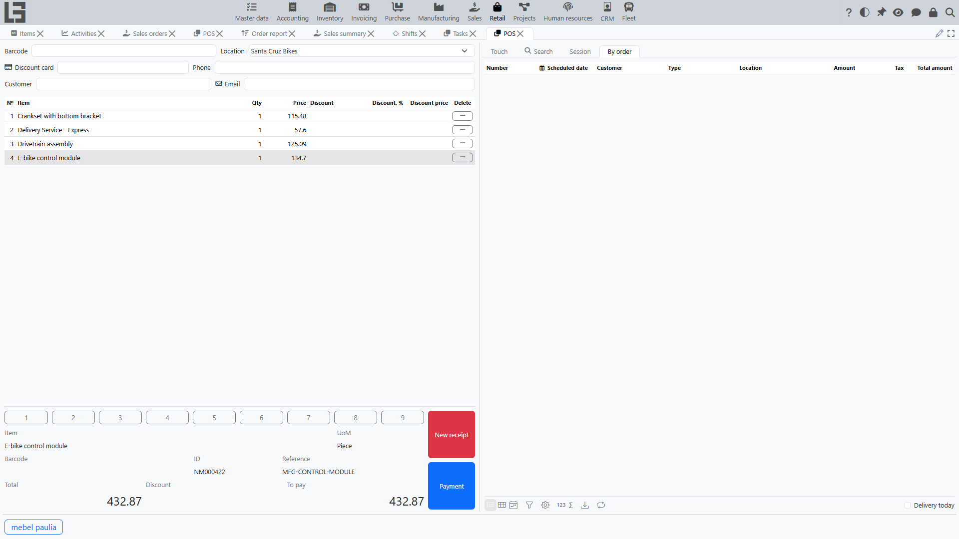 By order tab on the POS screen