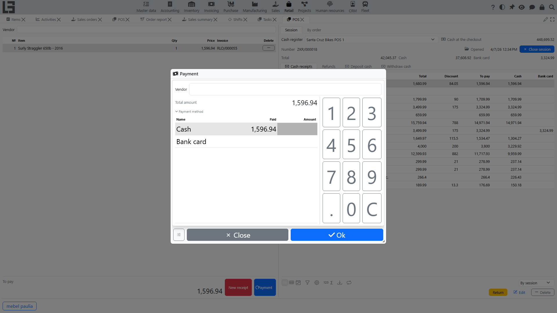 Return payment dialog